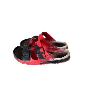 Men's Birkenstocks Red Black Slip-On Sandals with Adjustable Straps RARE